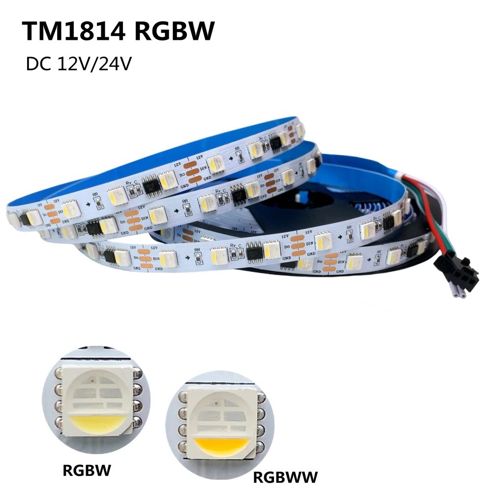 

5M DC12V/24V TM1814 RGBW LED Strip 60LEDs/m 5050 SMD Pixel LED Light Strip IP20 IP67 White/Black PCB 1 IC Driver 3/6 Leds