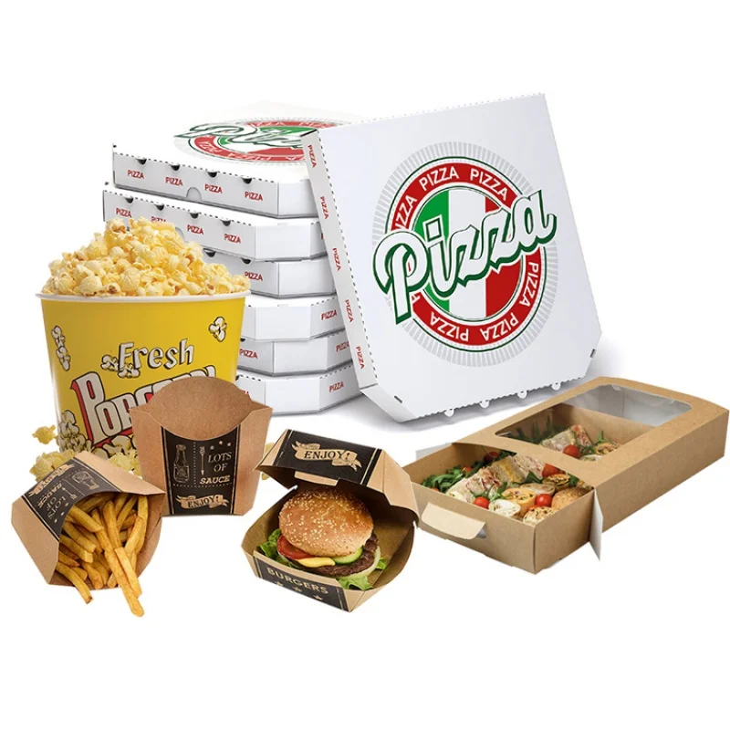 

Customized productCustom printed bulk disposable eco 9" 12" 16 18 inch white kraft food containers french fries burger pizza box