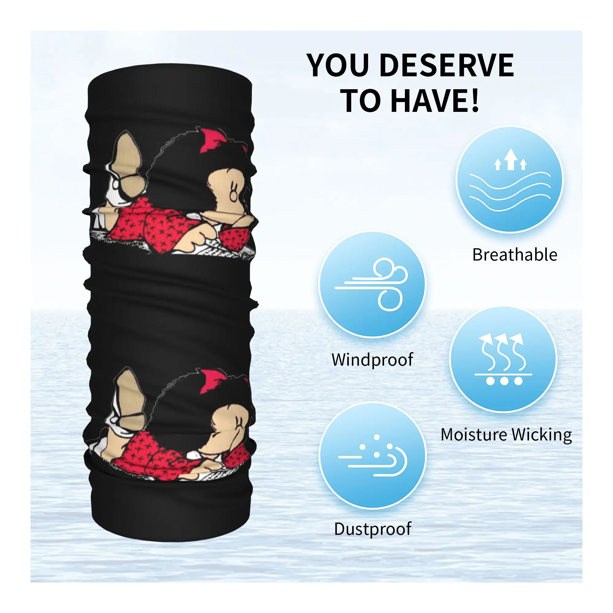 Cute Mafalda Bandana Winter Neck Warmer Windproof Wrap Face Scarf for Ski Argentine Cartoon Quino Comic Gaiter Headband