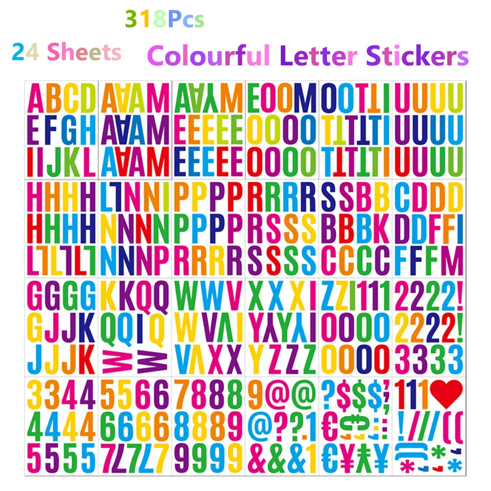 318 Pieces 24 Sheets Large Letter Stickers Big Font Alphabet Letter Number  Stickers 2 Inch ABC Vinyl Self-Adhesive Sticker Letters Number Kit Mailbox