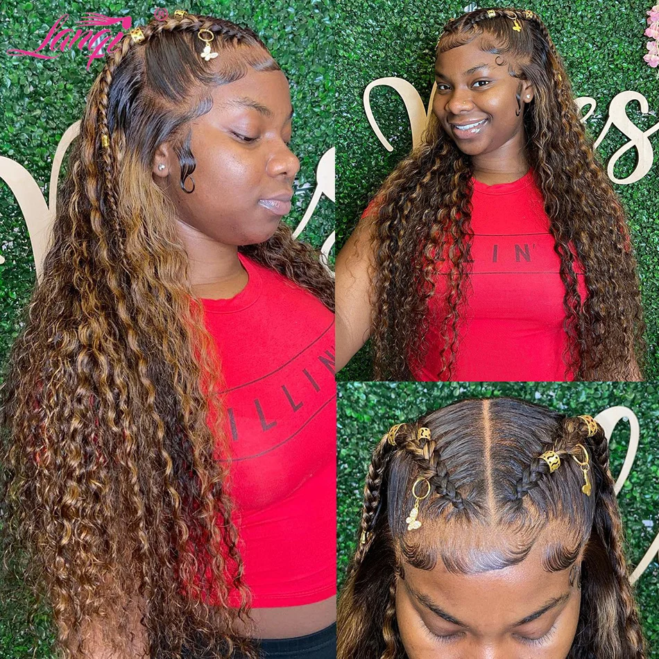 250 Density Highlight Curly 13x4 Lace Front Wig Human Hair P4/27 Deep Wave Lace Frontal Wig Soft Fashions Human Hair Wigs