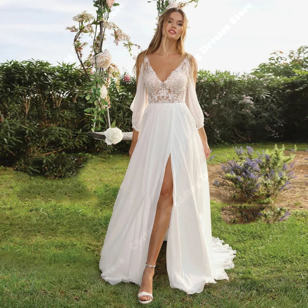 Sexy V-Neck Wedding Dresses For Women Satin Surface Backless A-Line Bridal Gowns Mopping Length Ball Vestido De Novia Customized 3
