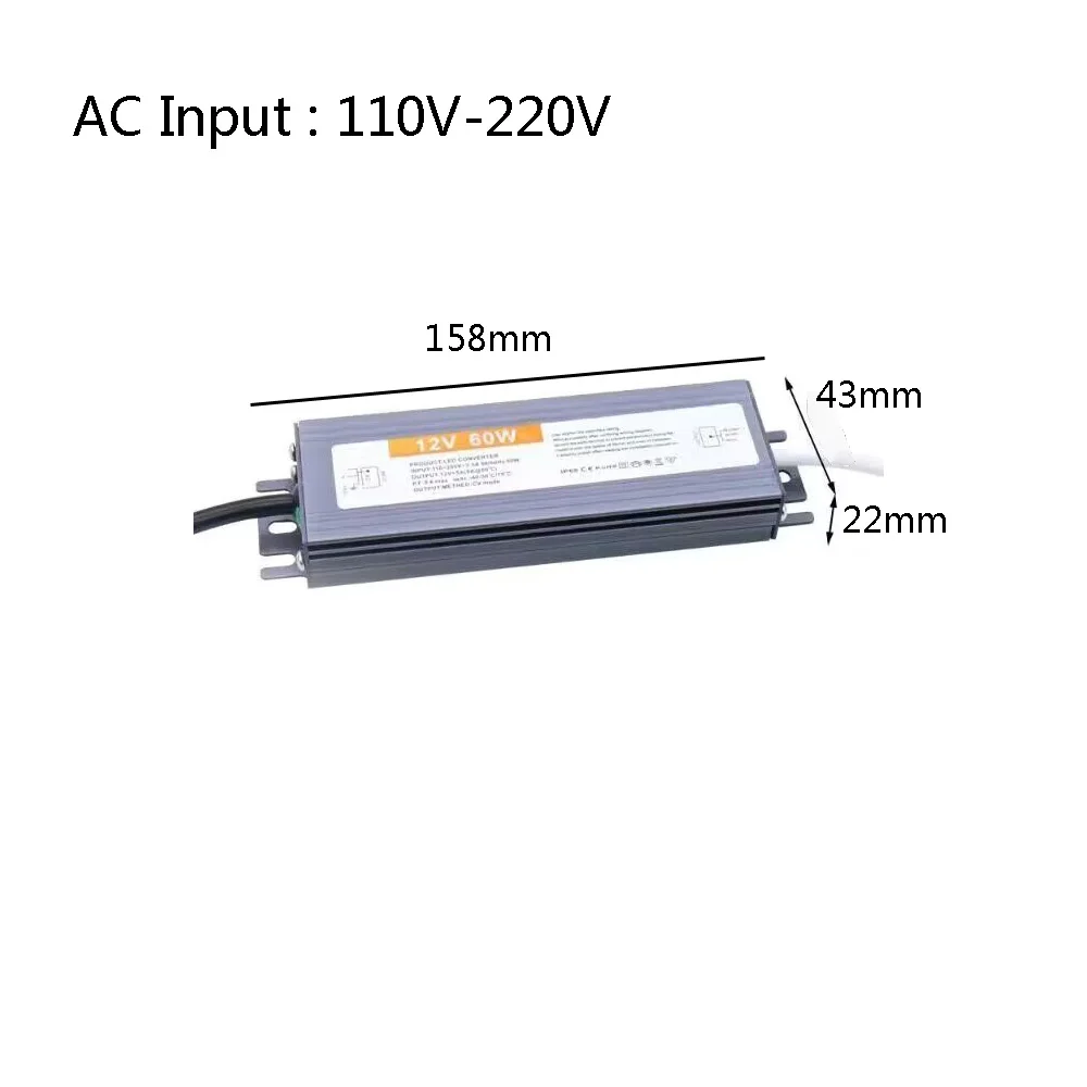 thumbnail image 1 of Fuente de alimentación impermeable IP67 Transformador de iluminación CA 110 V ~ 220 V a CC 12 V 24 V Controlador LED 10 W 20 W 50 W 100 W 400 W Adaptador para exteriores, 1 of 5