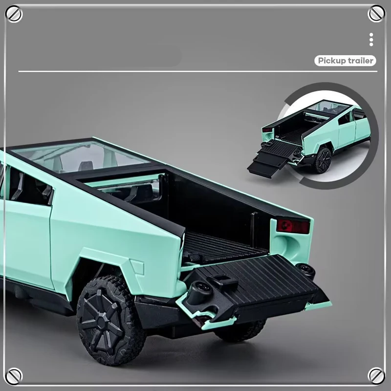 1/32 Cyber toy truck Pickup Alloy Car Model Diecasts Off-road Vehicles Truck Car Model Sound Light Kids Toys Gift With Suitcase 3