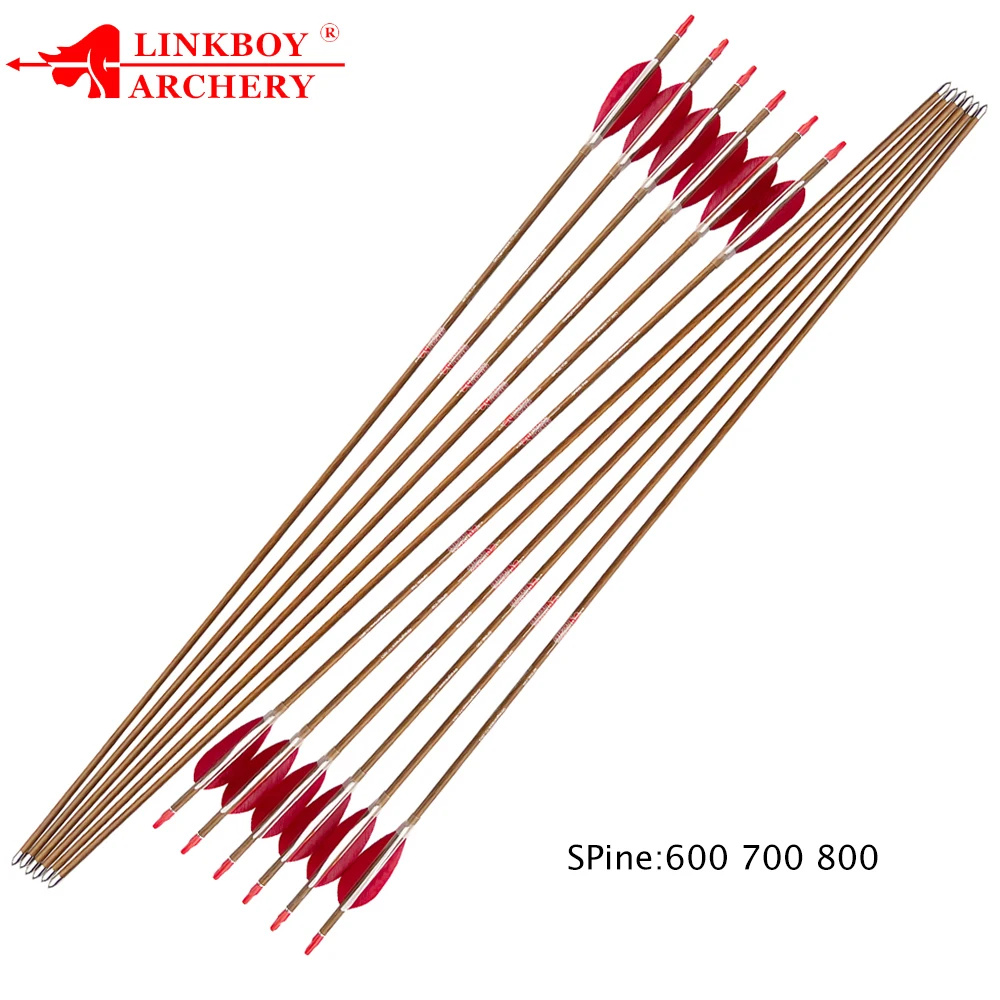 6/12pcs Linkboy Archery Wood Skin Carbon Arrows ID4.2mm 3" Turkey