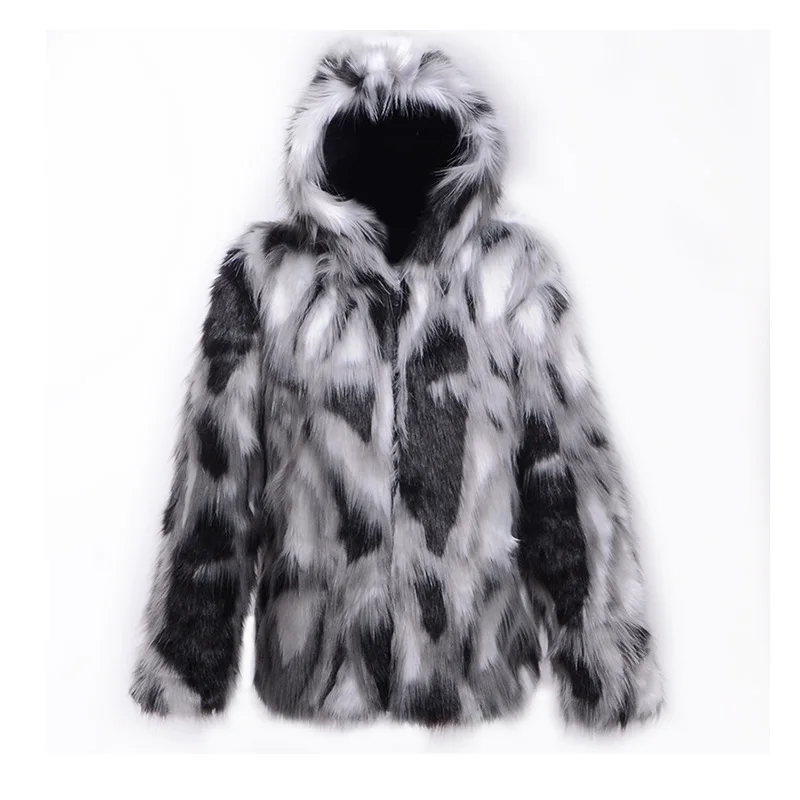 Luxury Brand Hooded Fur Coats Men Fleece Lined Thicken Warm Long Sleeve Autumn Winter Faux Fur Coat Snow Clothes Casual Fashion