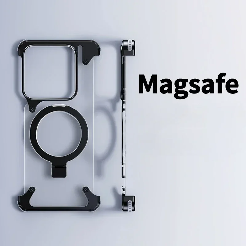 Eary Magnetic Frameless Phone Case for Xiaomi 14 Pro for Magsafe Bumper with Ring Stand Shockproof Protective Cover 14 Pro Shell