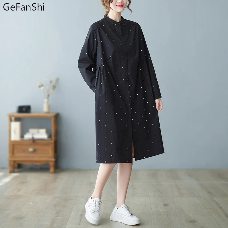 

New Women Spring Summer Dress Fashion Vintage Dot Long Sleeve Dress Casual Loose O-Neck Ladies Elegant Dresses