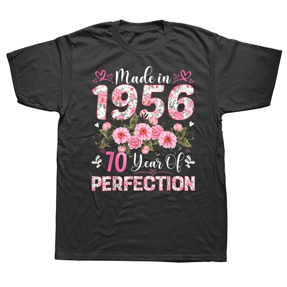 Lustiges T-Shirt für 70-Jährige, hergestellt im Jahr 1956, mit Blumenmuster, 70. Geburtstag, Herren, Baumwolle, Humor, Streetwear, Kurzarm, Unisex, lockere Kleidung
