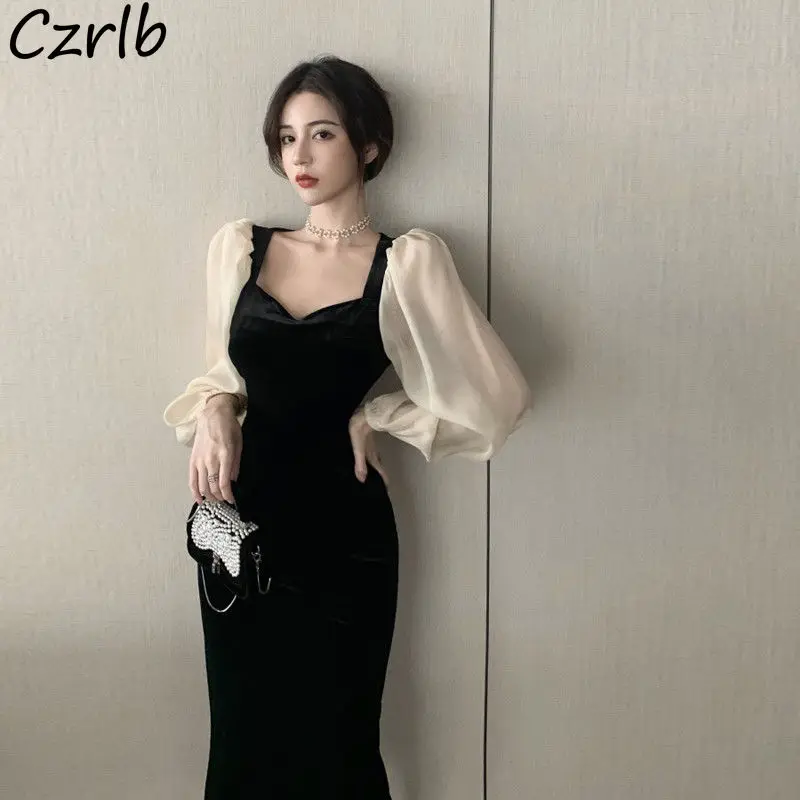 Dresses-Women-Square-Collar-Spring-A-line-Puff-Sleeve-Ins-Streetwear ...