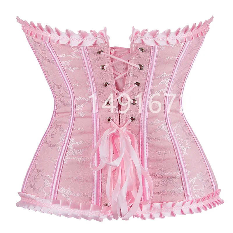 Corset Bustier Top for Women Plus Size Overbust Flower Lingerie Sexy Victorian Lace Overlay Vintage Costume Black