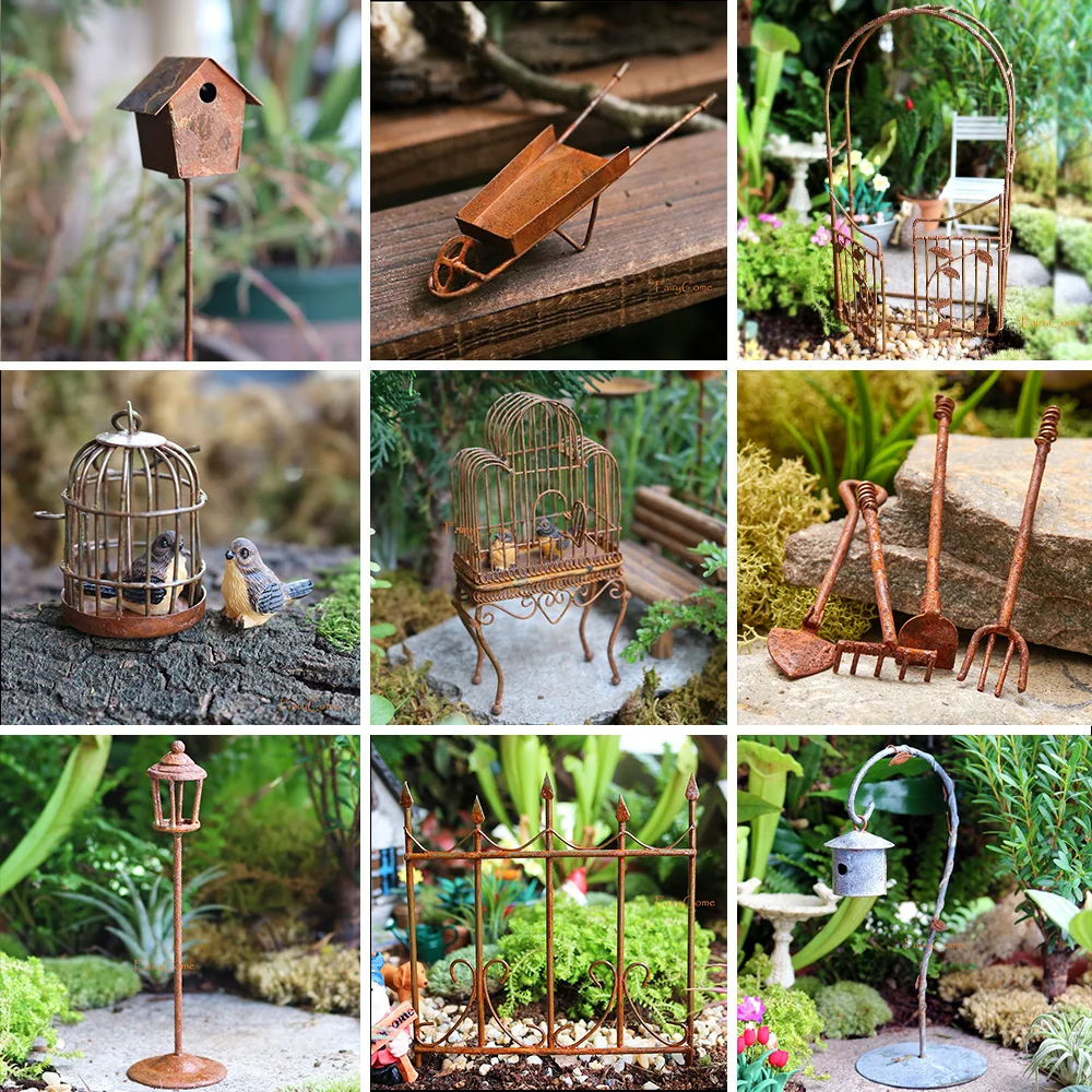 Miniature Metal Fairy Garden Accessories Rusty Ornaments Vintage Decoration Mini Arch Gate Birdcage Bird House Pick Fence Lamp miniature ornament miniature figurines ornament crafts miniature fence miniature lamp resin crafts accessories resin crafts resin ornaments miniature scenery material miniature tree ornament model tree ornament aquarium ornaments desk decor birthday party decoration