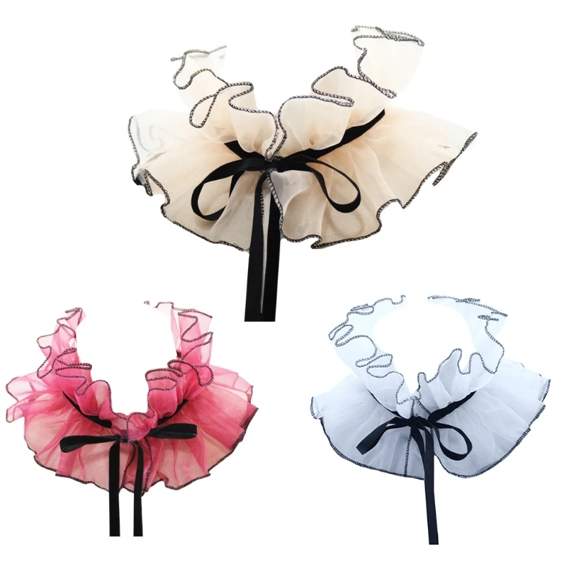 

50JB Victorian Vintage Organza Agaric Stand Fake Collar Steampunk Stage Cosplay Costume Neck Ruff with Adjustable Ribbon