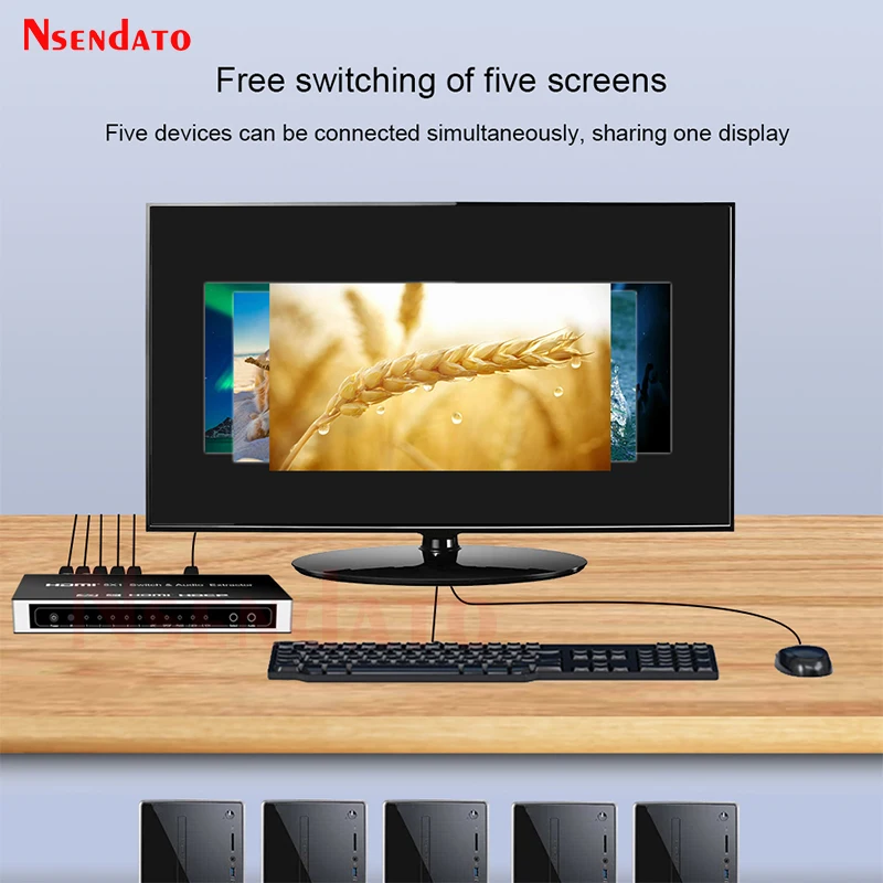 5X1 HDMI Switcher with Audio Extractor HDMI Switcher 5 in 1 out 4K with R/L Audio HDMI Switch ARC Audio Extractor with IR Remote