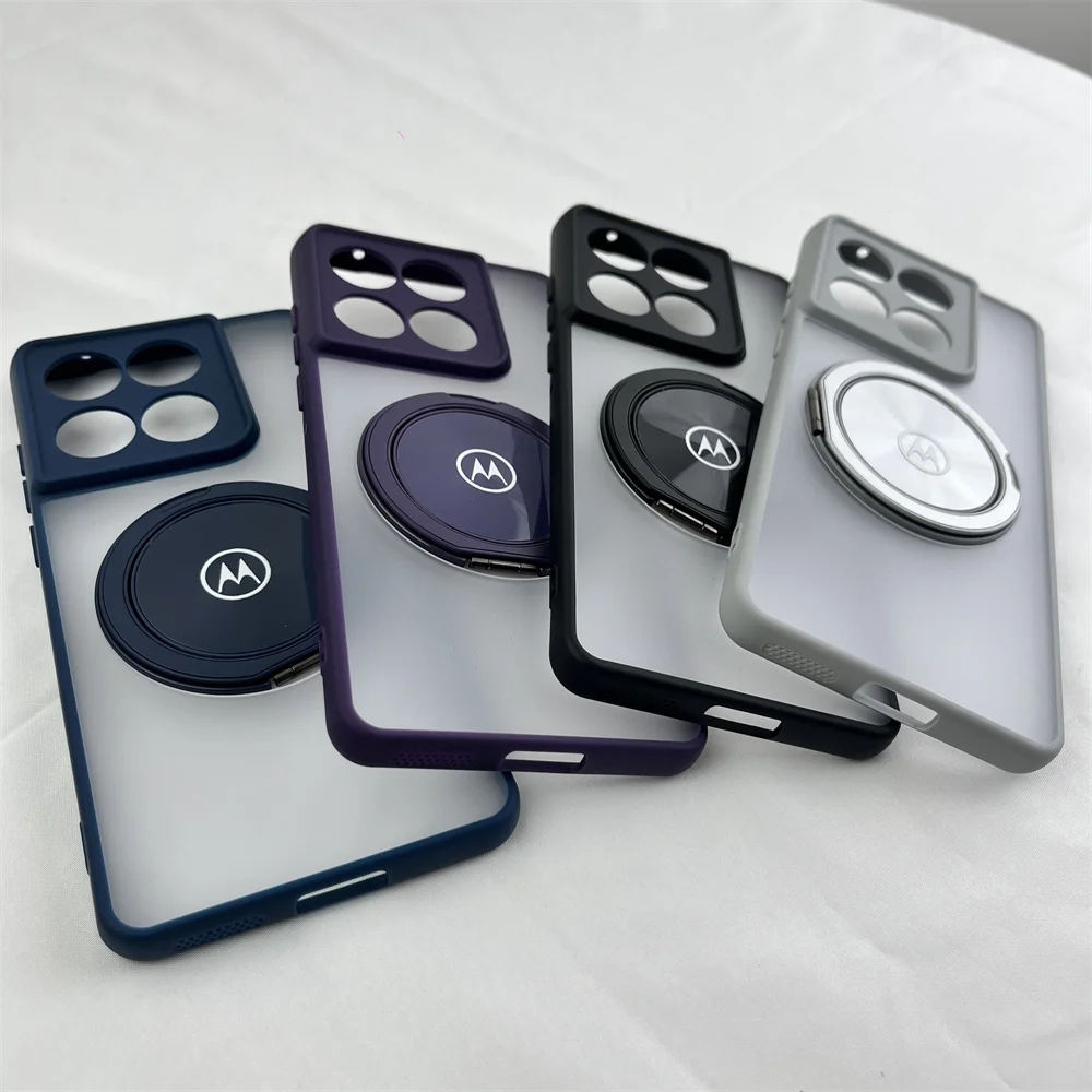 Transparent Frosted Silicone Frame Case with Magnetic Rotating Ring Bracket