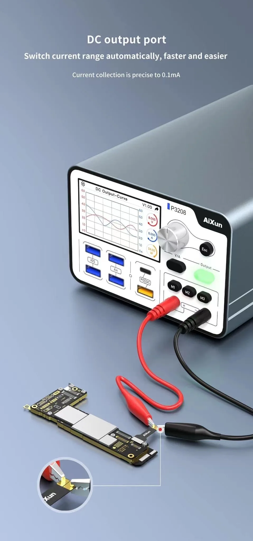 AIXUN P3208 스마트 조정형 전원 공급 장치 320W/6G-14PM 배터리 지원 ProTools/원키 부팅/전자 수리용 전원 공급 장치