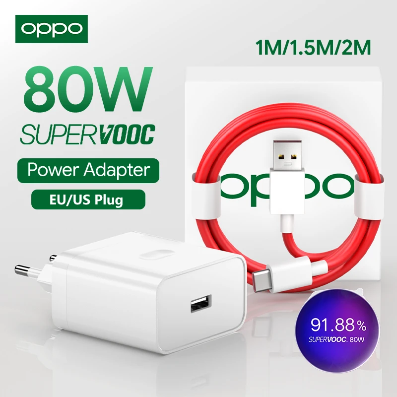 Original OPPO 80W SuperVOOC Charger EU US Fast Charging Power Adapter USB C Cable OPPO Find X5 X8 X9 Pro Reno 15 14 K13 A6 A5 A3 1