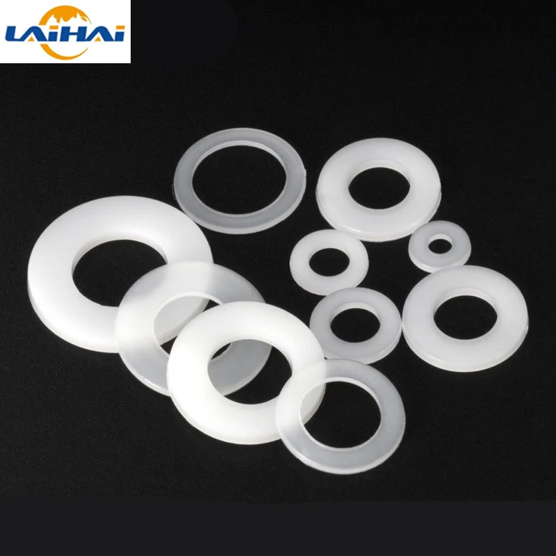 50/ 100pcs 0.3/ 0.5/ 0.8mm Black/ White Plastic Nylon Ultrathin Washer Flat Ring Seal Washer Gasket M2 M2.5 M3 M4 M5 M6 M8 M10 images - 6