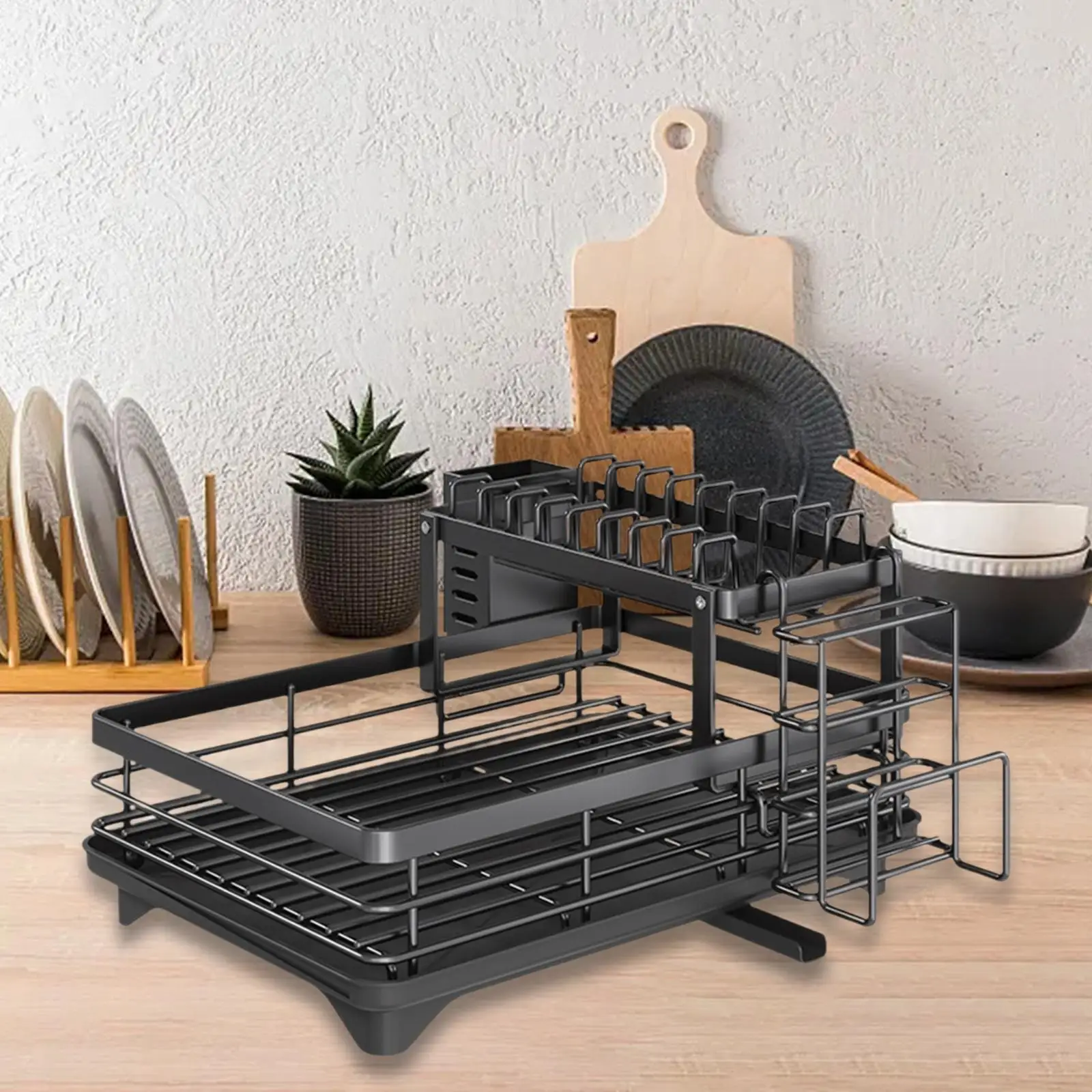 2 Tiers Dish Drying Rack Sink Shelf Household Multifunctional Storage Dish Drainer Tray with Tableware Drainboard for Hotel