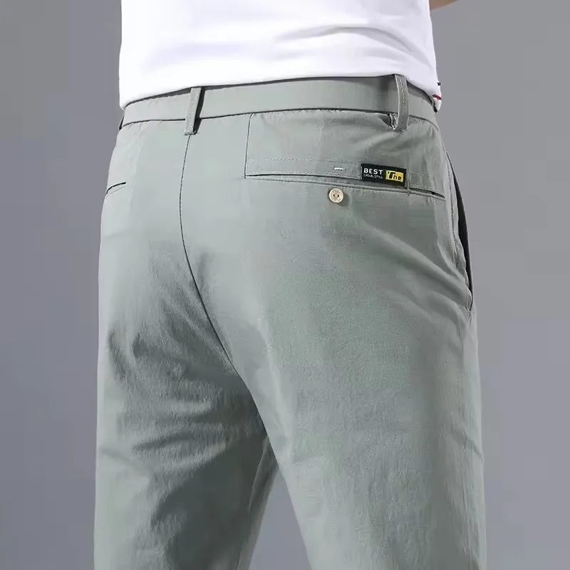 Men's Slim Fit Stretch Cotton Trousers - Classic Business Casual Golf Pants