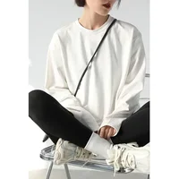 CHIC VEN printemps automne femmes couleur unie ample à manches longues T-shirt col rond haut basique chemise à fond t-shirt décontracté femme femme 2