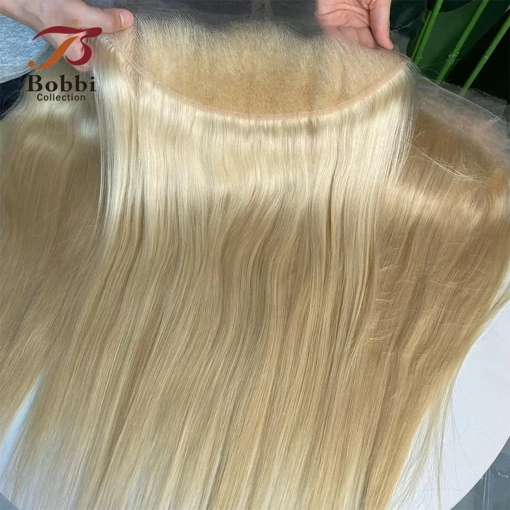 13x4 Lace Frontal Closure Straight 100% Human Hair Pre-Plucked Transparent Free Part #613 Blonde BOBBI