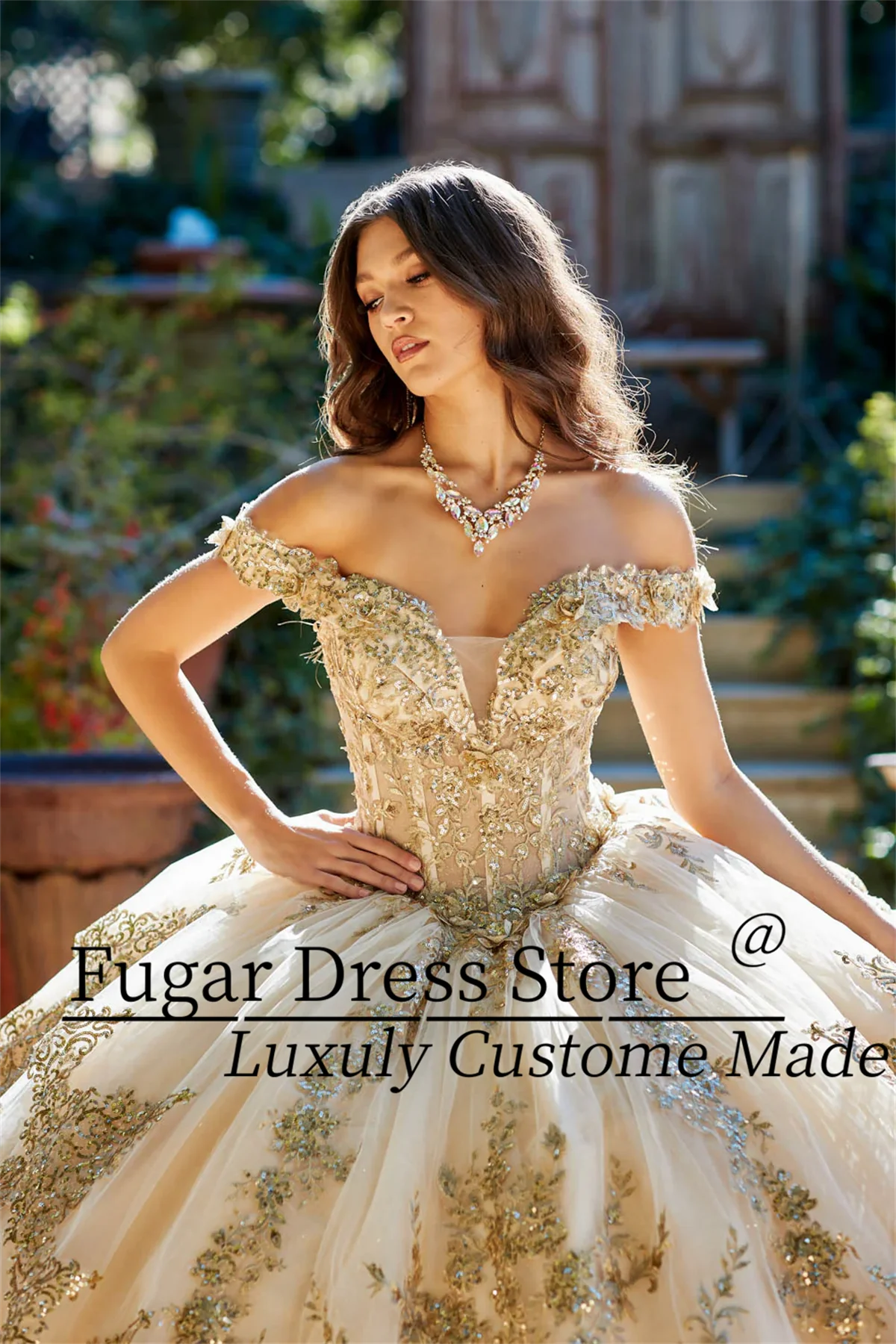 Quinceanera Dresses Birthday Party Prom Princess Ball Gown Lace Appliques Glitter Corset Vestidos De 15 Anos Gold Embroidered