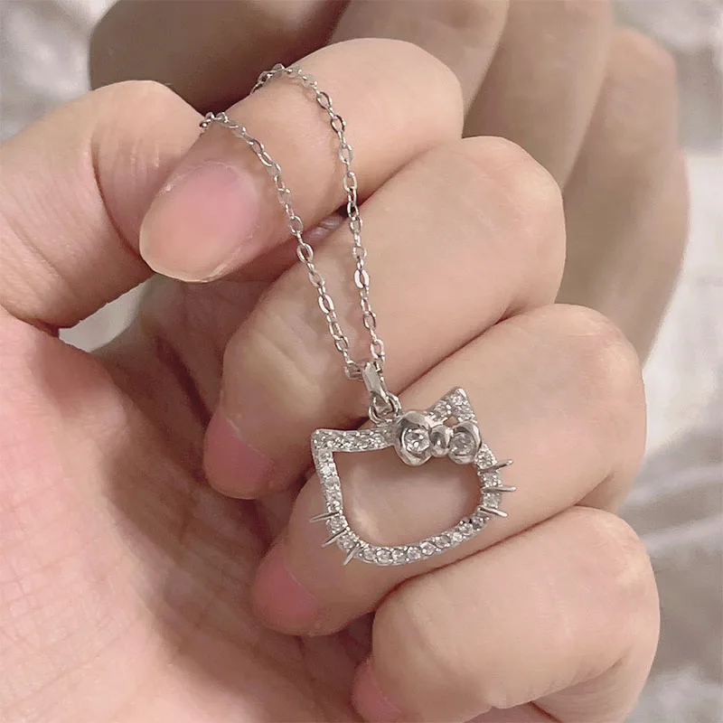 

Kawaii Cute Sanrio Hellokitty Necklace Ring Clavicular Chain Sweater Chain Fashion Simple and Versatile Gifts For Girlfriends