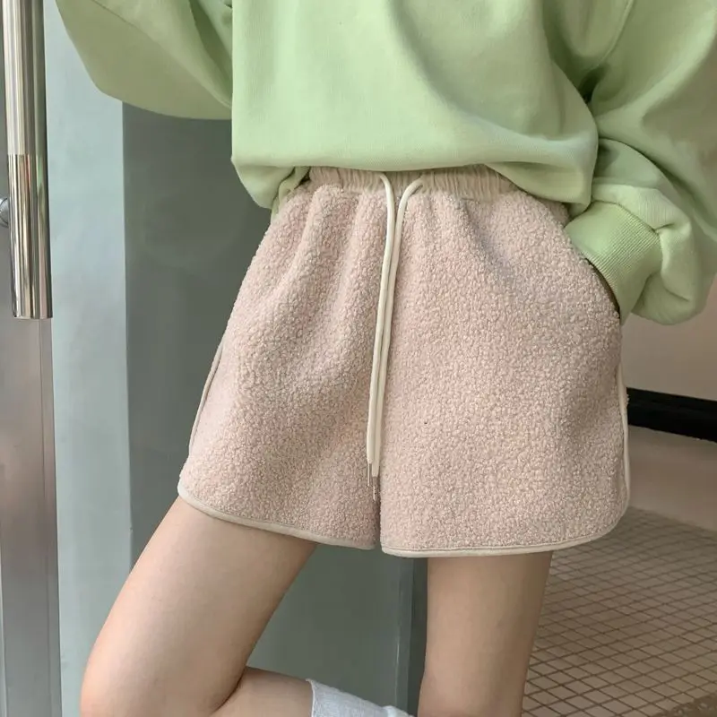 Korea Wide Leg Shorts Women Autumn Loose High Waist Cozy Pure Korean Style Teens Fashion All-match Sporty Streetwear