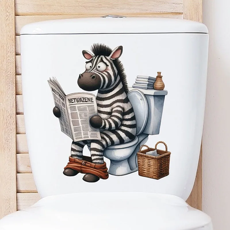 Cartoon Animals Reading Toilet Stickers Lion Tiger Zebra Chicken Pattern Waterproof Self-adhesive Bathroom Decal Home Decoration vinyl stickers toilet stickers toilet wall stickers