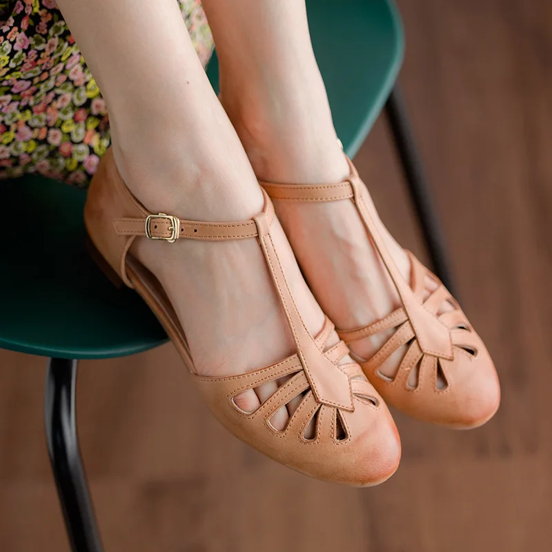 

Ladies Sandals Casual Shoes PU Solid Color Round Thick Heel Low Buckle Lightweight and Non Slip Woman
