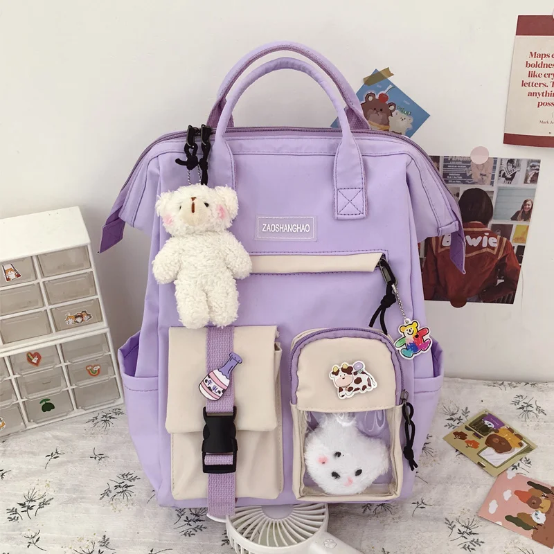 2021 Women Waterproof Candy Colors Backpacks Fancy High School Bags Preppy Purple Backpack for Teenage Girl Cute Travel