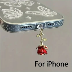 Red Rose Decorative Dustproof Plug Accessories (For iPhone 5 - 14)