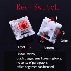 Outemu Mechanical Keyboard Switches - Black, Blue, Brown, Red Key Options for CIY Sockets SMD 3-Pin Thin Pins (Linear Red)