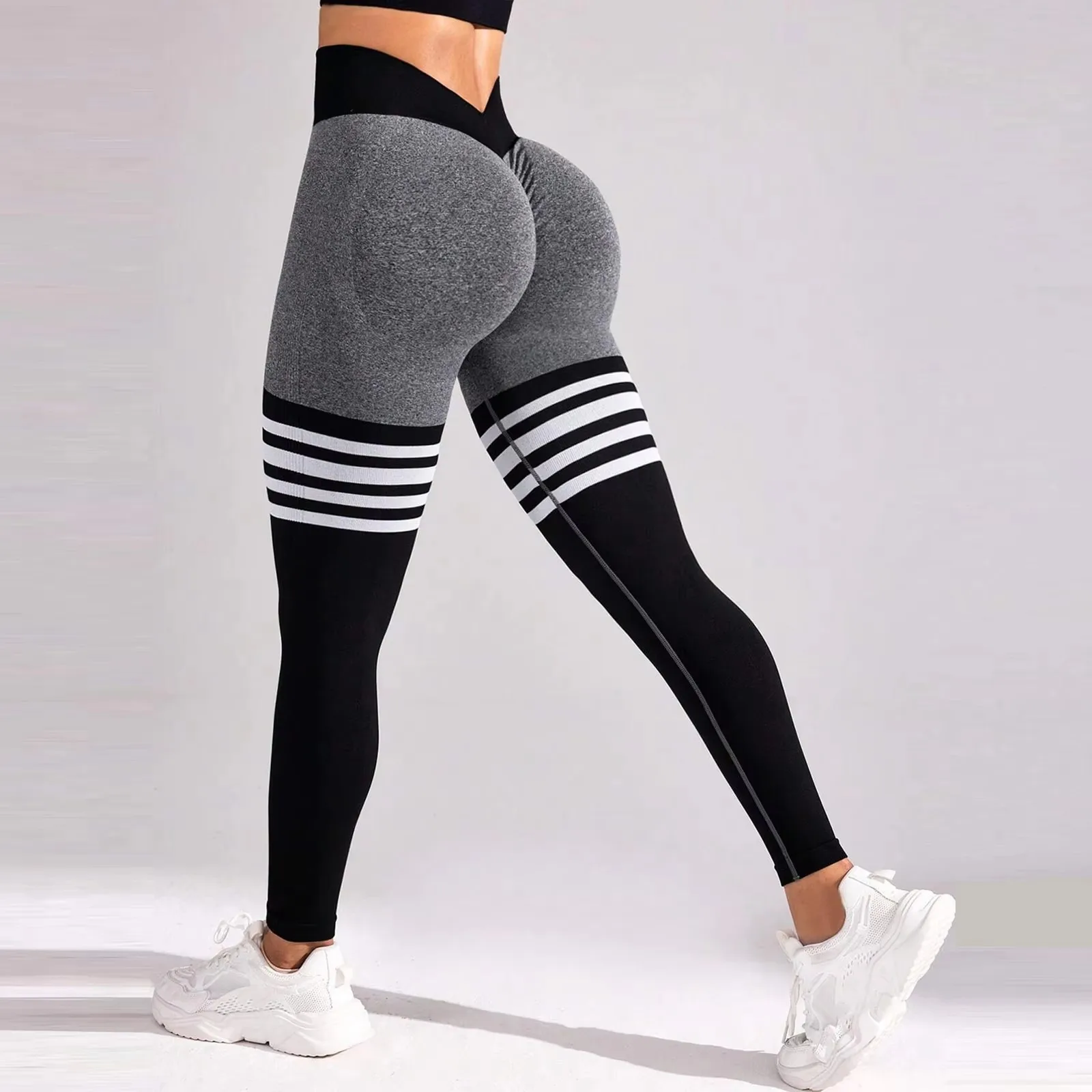 Women's V Back Line Leggings Butt Lifting Gym Fitness Athletic Workout Elastic Leggins Outdoor Yoga Pants Sports Training Tights