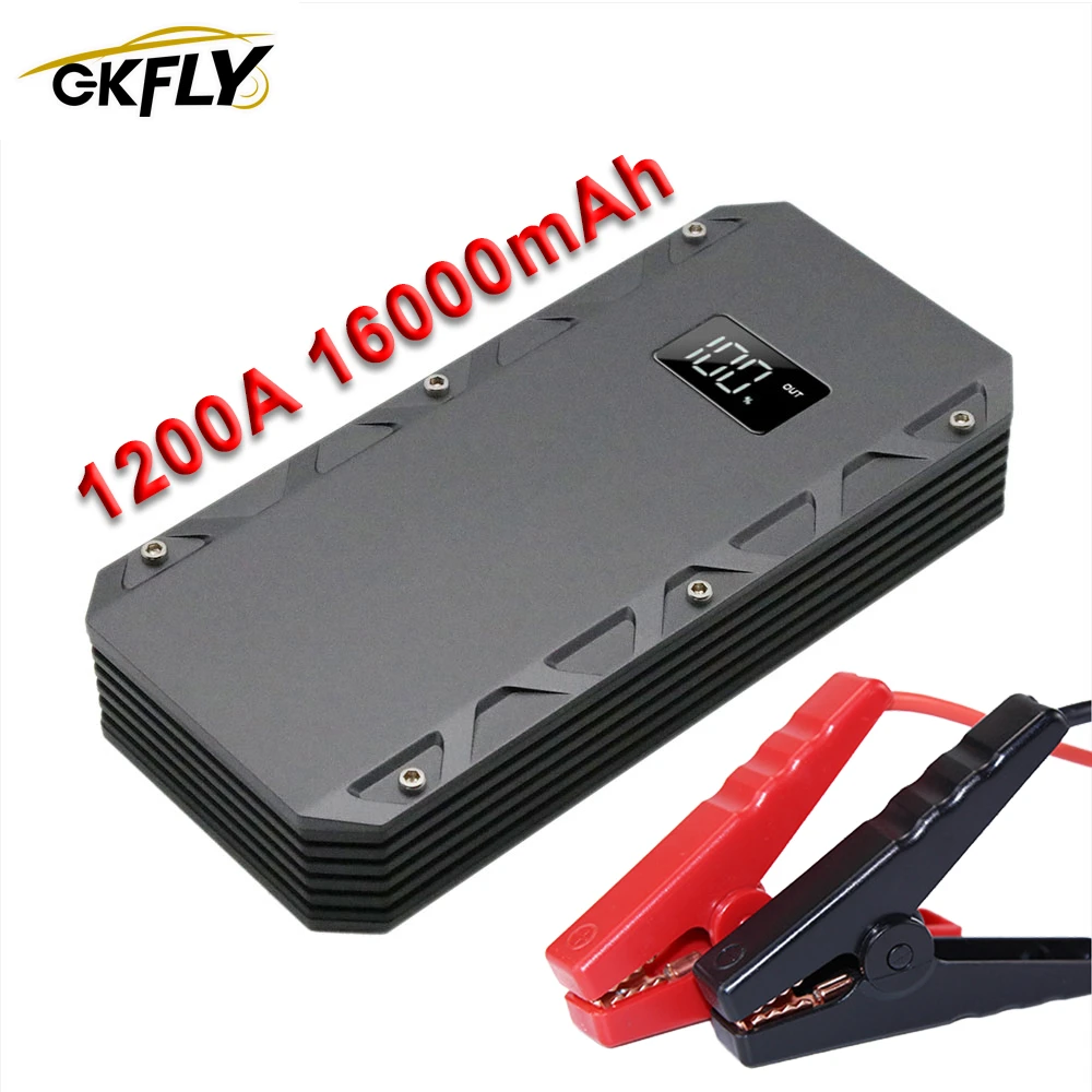 GKFLY Car Jump Starter 16000mAh 1200A 12V Starting Device Power Bank Car Battery Booster Charger For Petrol Diesel Car Starter portable jump starter