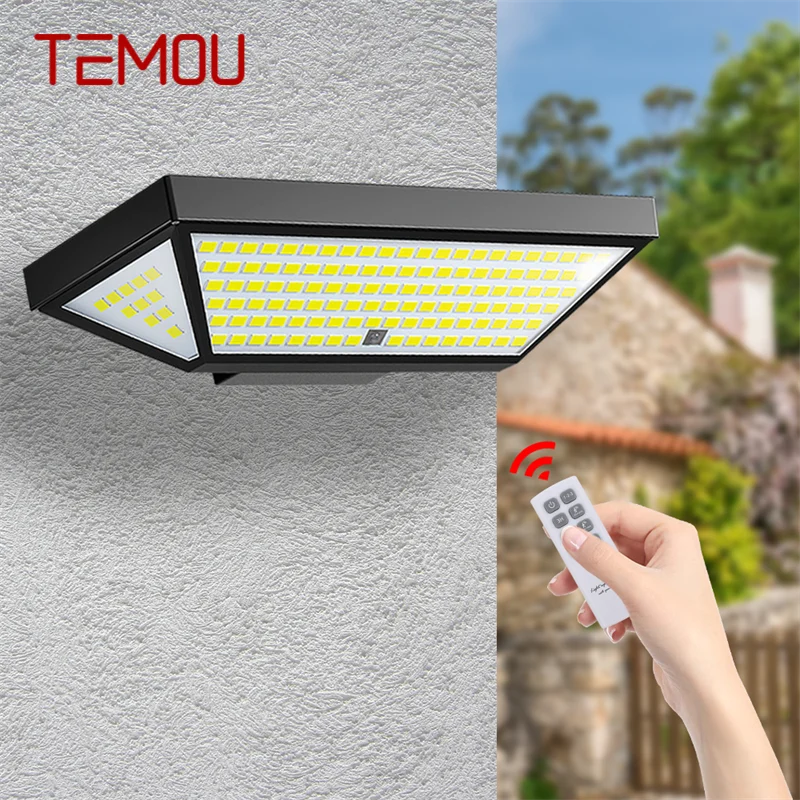 

TEMOU Outdoor Solar Wall Flood Light Human Body Induction With Remote Control Waterproof IP65 LED For Courtyard Porch Lamp