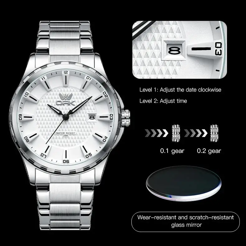 OPK Quartz Watch for Men Casual Watch Auto Date Stainless steel Strap Man Hand Clock 6
