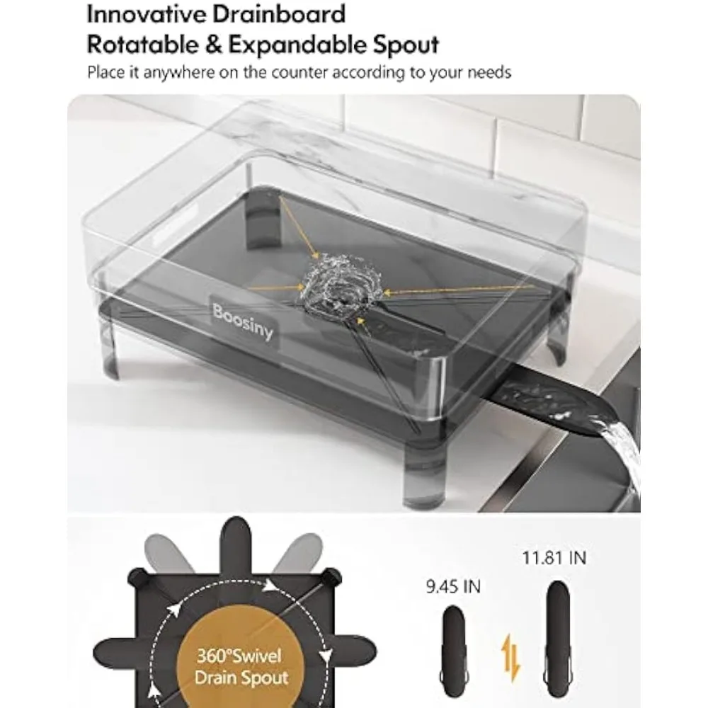  BOOSINY Over The Sink Dish Drying Rack 1 Tier Dish Rack for  Kitchen Counter, Adjustable Length(33.5-36 in), Stainless Steel Dish Drainer,  Dishes Shelf Kitchen Storage Organizer Space Saver, Black