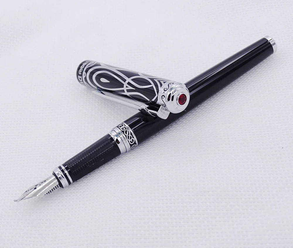 Duke Metal Noble Ruby Fude Calligraphy Fountain Pen Iridium Bent Nib Black & Silver Cap Ideal Art Office Home School Supplies fountain pen,metal pen,calligraphy pen