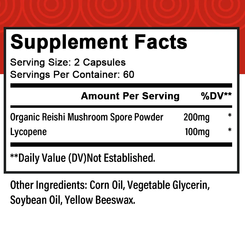 Lingzhi Lycopene Dietary Supplement-Powerful Antioxidant Anti-Aging Supports Prostate and Heart Health 30/60/120 Capsules lycopene capsules