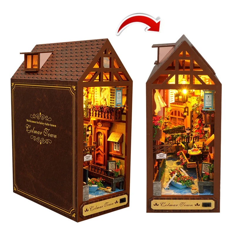 Miniature DIY Cherry Blossom Book Nook Dollhouse Kit with Furniture