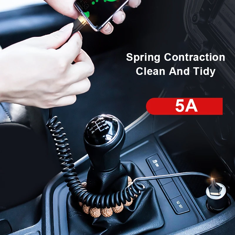 YOCPONO Spring Cable Elastic Flessibile Max 1.8m 5A Fast Charging USB-A To USB-C For Smartphone Charger Compitable Type-C Phones