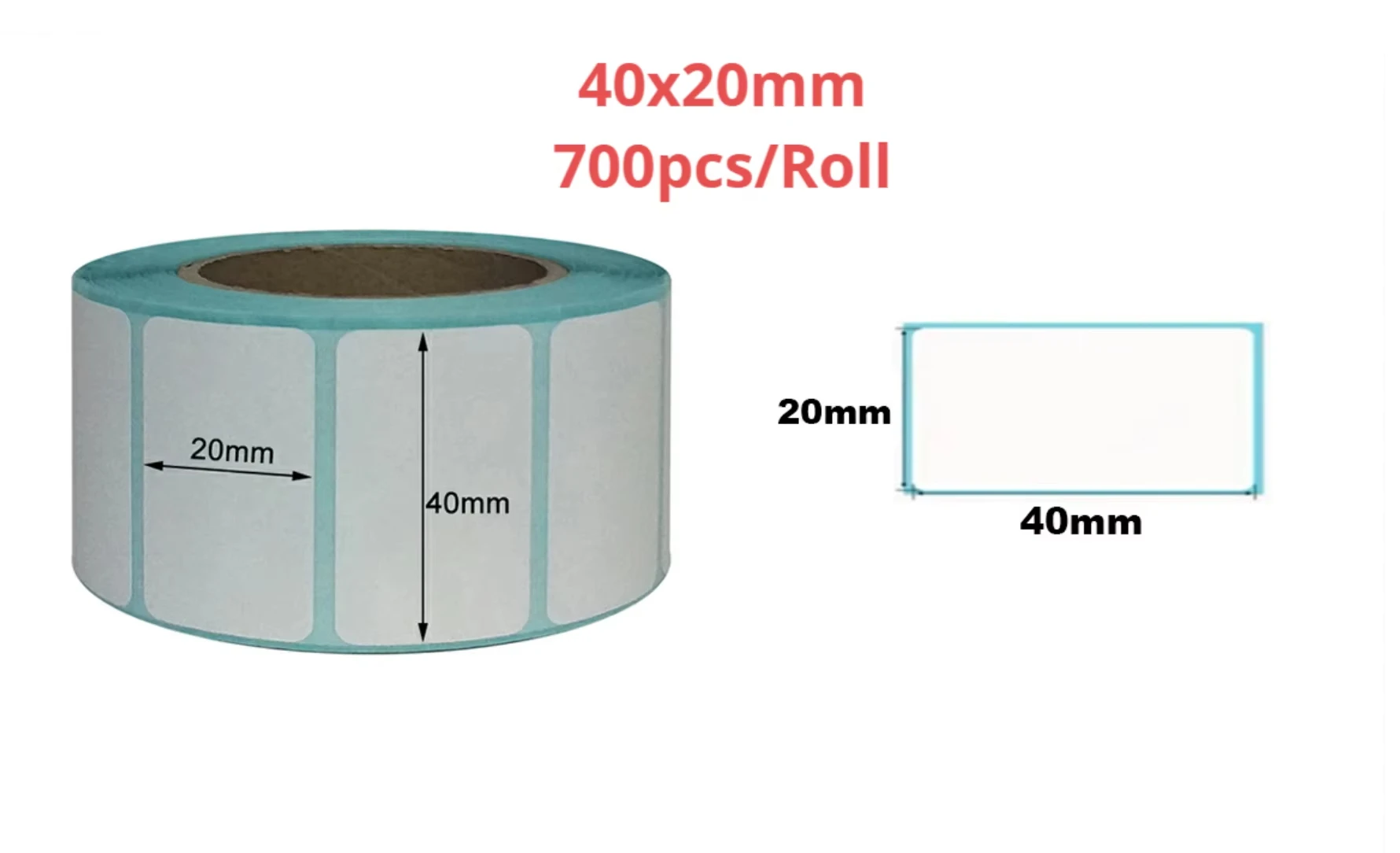 700개 W40xH20mm 흰색 열전사 라벨 용지 롤, 배송 바코드 가정용 등에 사용되는 카본 프리 용지