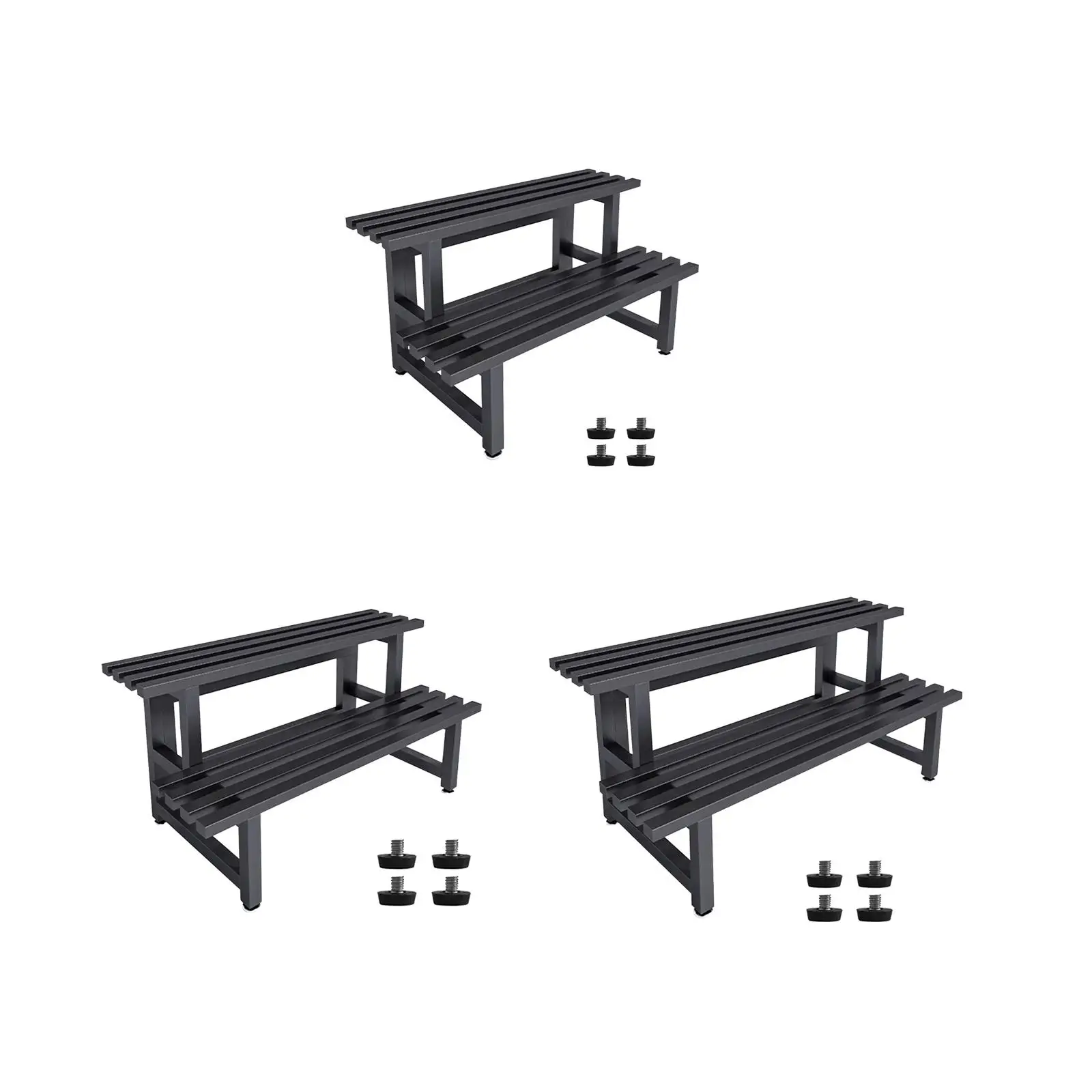 2 Tier Plant Stand Metal Storage Rack Black Adjustable Foot Pads Flower Planter Holder Planter Display Shelf for Garden Yard