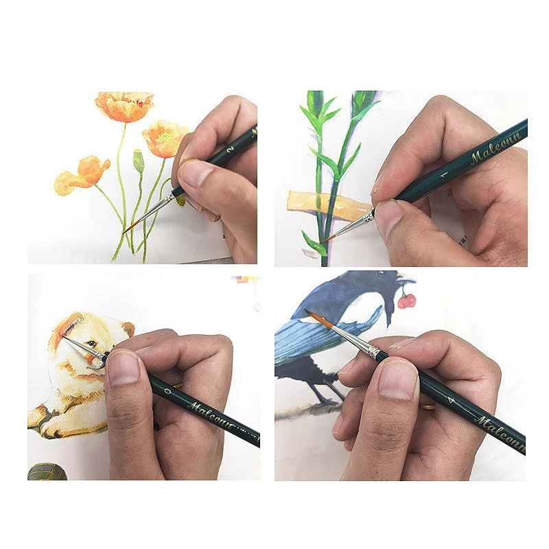 Maleonn 2 Stück Miniatur-Pinsel, langes Detail, feiner, dünner Hakenlinienstift für Acryl, Aquarell, Öl, Gouache, Malerei, Kunstbedarf – Detail 3
