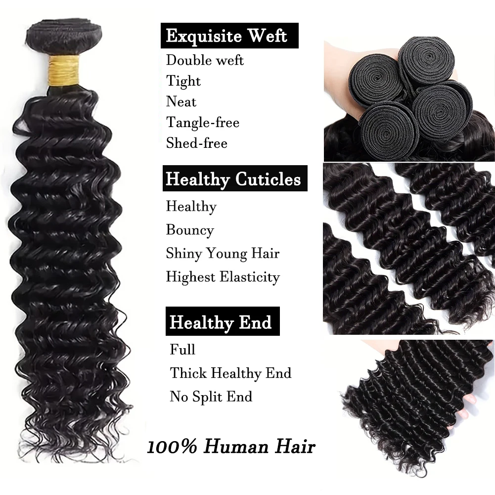 Deep Wave Bundles With Closure 12A Brazilian Bundles Human Hair With 4x4 Lace Closure 100% Human Hair Extensions 13x4 13x6 2