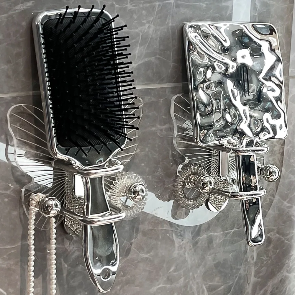 Light Luxury Butterfly Comb Storage Shelf Punch-free Acrylic Hook Wall Hanging Hair Band Hair Ring Storage Hook Towel Key Hooks