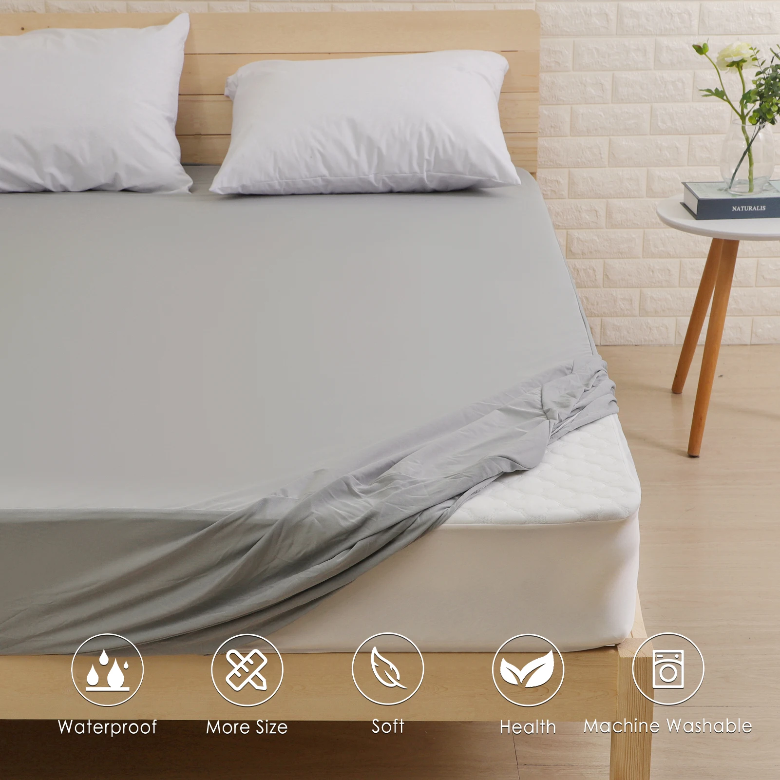 Waterproof Bed Cover Grey 160x200CM Mattress Protector Cover for Bed 140x200cm Breathable Single Queen