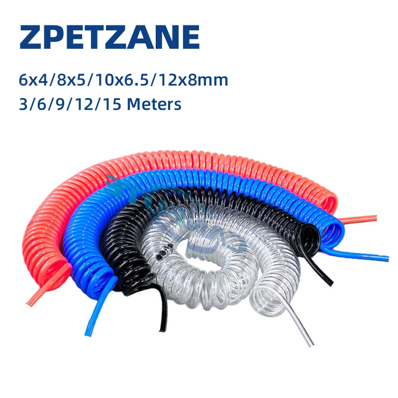 PU Air Compressor Hose Tube Spiral Pipe Pneumatic Polyurethane Telescopic Spring Tool Air Compressor Hose Pneumatic Tube